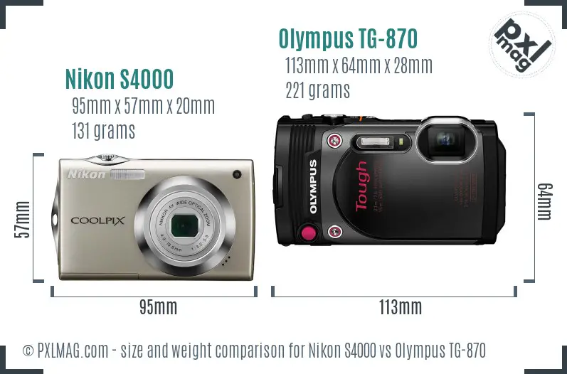 Nikon S4000 vs Olympus TG-870 size comparison