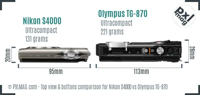 Nikon S4000 vs Olympus TG-870 top view buttons comparison