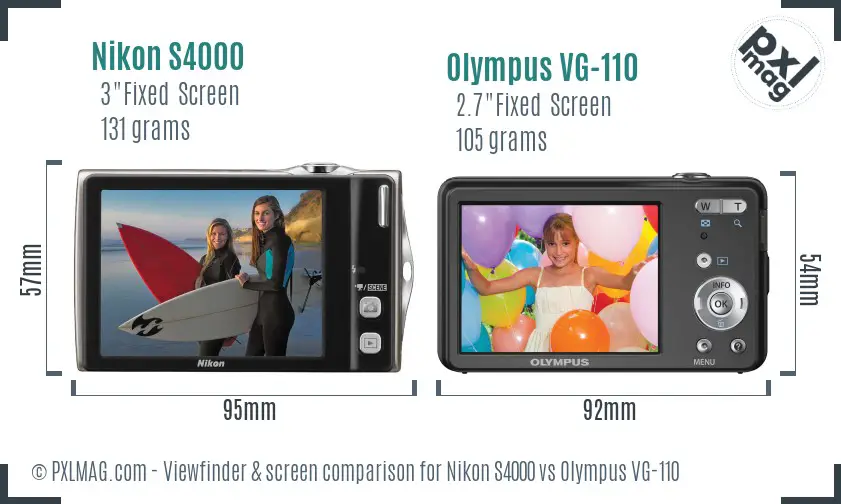 Nikon S4000 vs Olympus VG-110 Screen and Viewfinder comparison