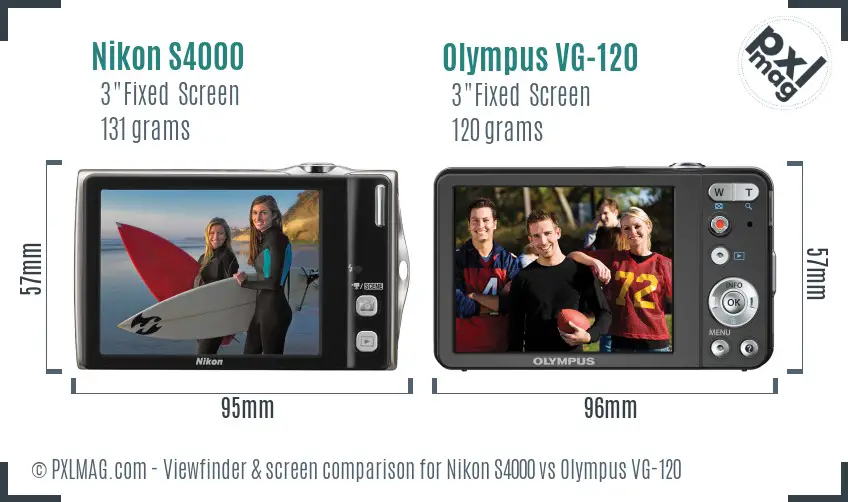 Nikon S4000 vs Olympus VG-120 Screen and Viewfinder comparison