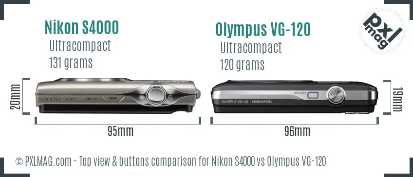 Nikon S4000 vs Olympus VG-120 top view buttons comparison