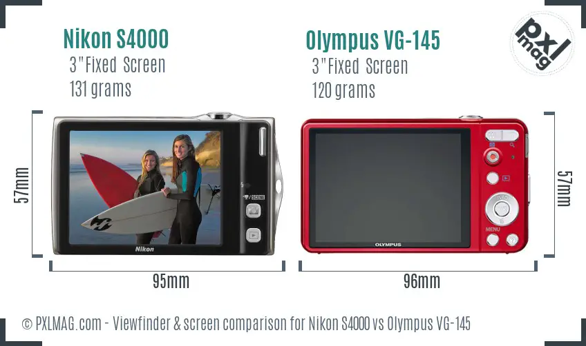 Nikon S4000 vs Olympus VG-145 Screen and Viewfinder comparison