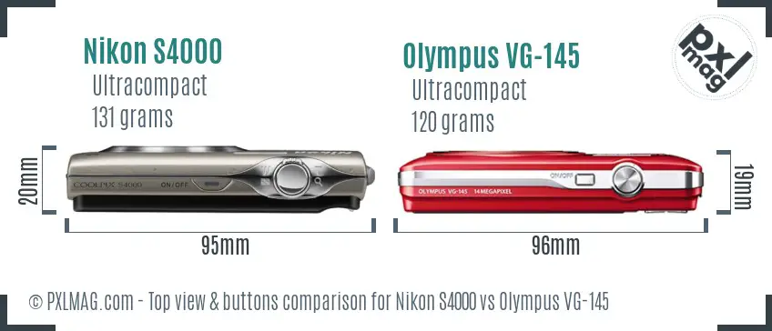 Nikon S4000 vs Olympus VG-145 top view buttons comparison