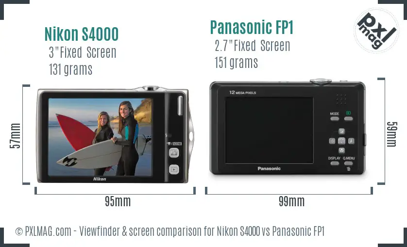 Nikon S4000 vs Panasonic FP1 Screen and Viewfinder comparison