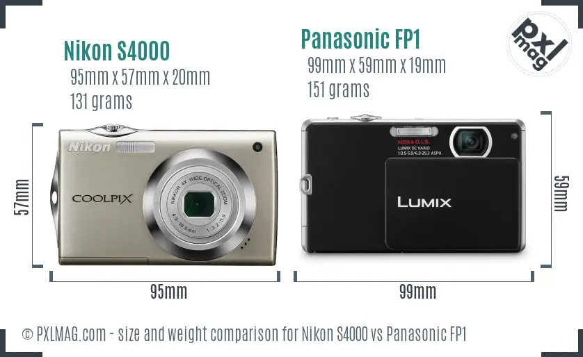 Nikon S4000 vs Panasonic FP1 size comparison