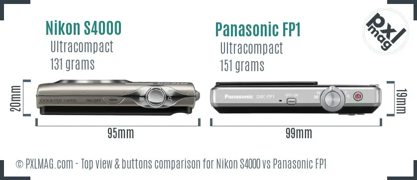 Nikon S4000 vs Panasonic FP1 top view buttons comparison