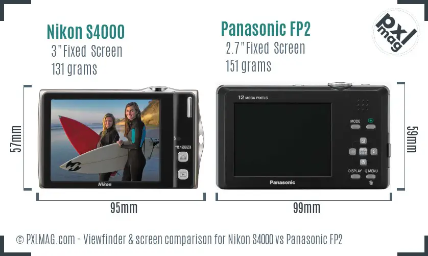 Nikon S4000 vs Panasonic FP2 Screen and Viewfinder comparison