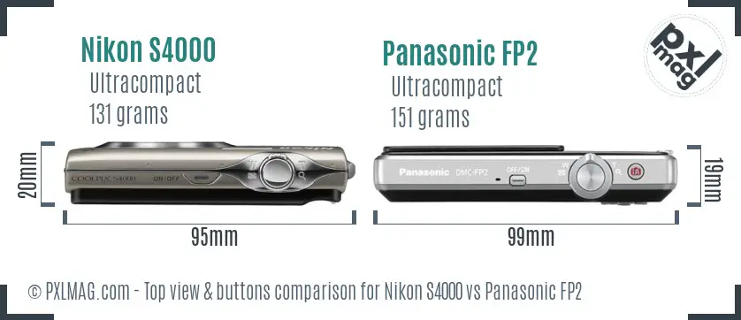 Nikon S4000 vs Panasonic FP2 top view buttons comparison
