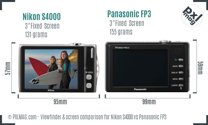 Nikon S4000 vs Panasonic FP3 Screen and Viewfinder comparison