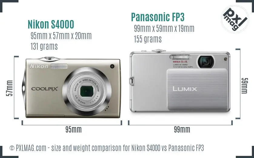 Nikon S4000 vs Panasonic FP3 size comparison
