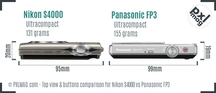 Nikon S4000 vs Panasonic FP3 top view buttons comparison