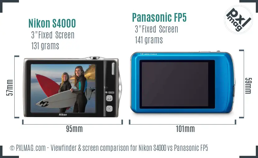 Nikon S4000 vs Panasonic FP5 Screen and Viewfinder comparison