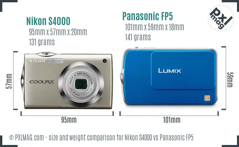 Nikon S4000 vs Panasonic FP5 size comparison