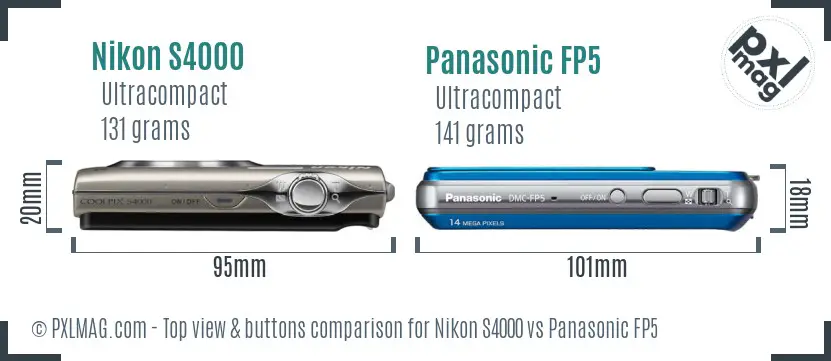 Nikon S4000 vs Panasonic FP5 top view buttons comparison