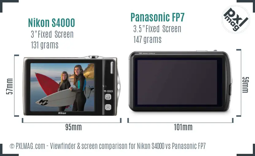 Nikon S4000 vs Panasonic FP7 Screen and Viewfinder comparison