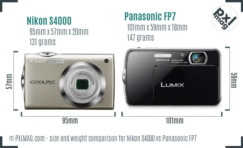 Nikon S4000 vs Panasonic FP7 size comparison