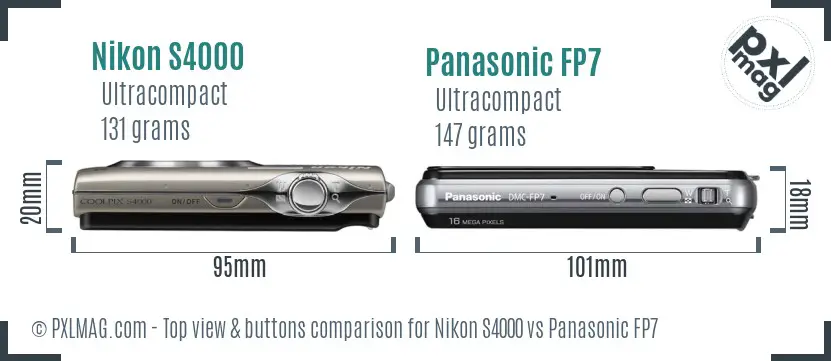 Nikon S4000 vs Panasonic FP7 top view buttons comparison