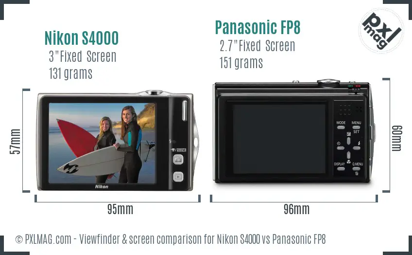 Nikon S4000 vs Panasonic FP8 Screen and Viewfinder comparison