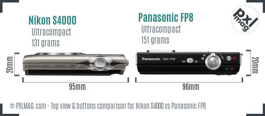 Nikon S4000 vs Panasonic FP8 top view buttons comparison
