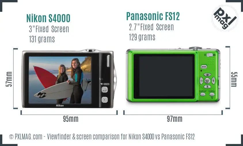 Nikon S4000 vs Panasonic FS12 Screen and Viewfinder comparison