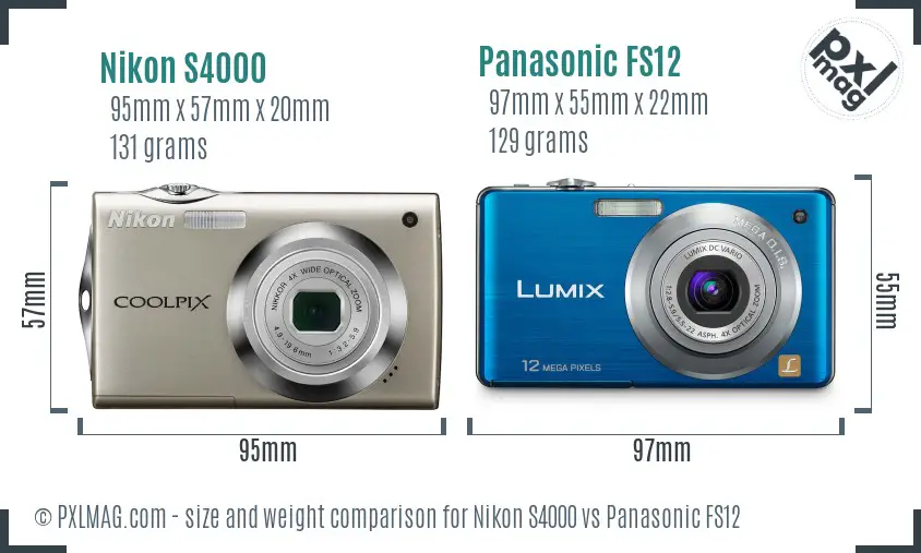 Nikon S4000 vs Panasonic FS12 size comparison