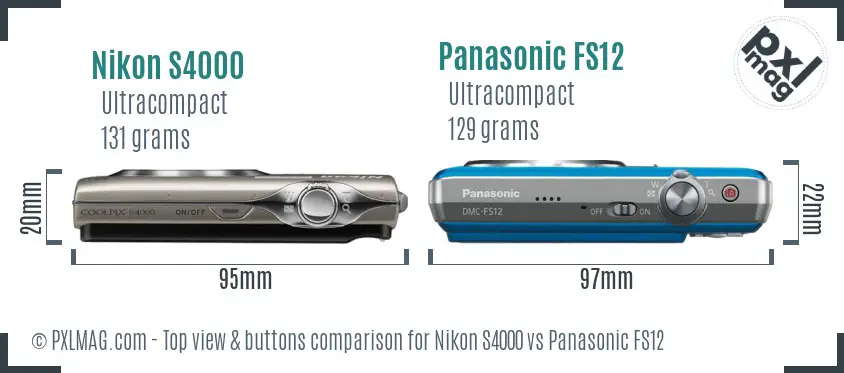 Nikon S4000 vs Panasonic FS12 top view buttons comparison