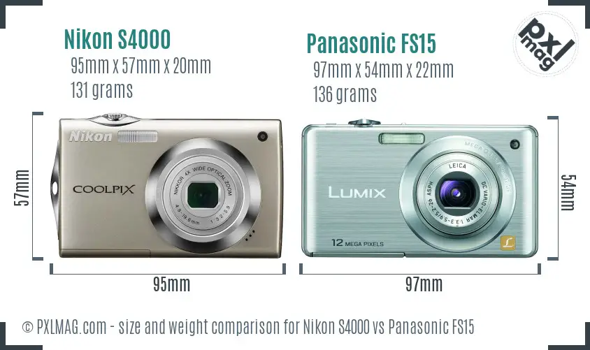 Nikon S4000 vs Panasonic FS15 size comparison