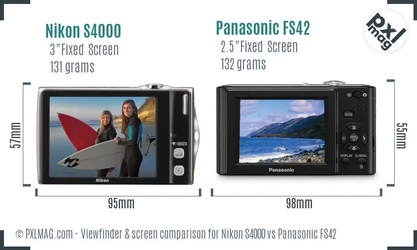 Nikon S4000 vs Panasonic FS42 Screen and Viewfinder comparison