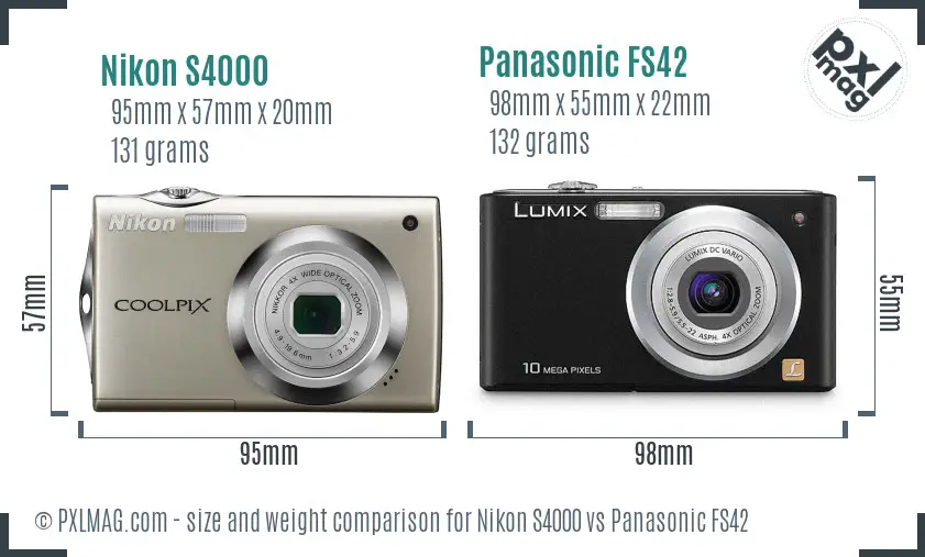 Nikon S4000 vs Panasonic FS42 size comparison