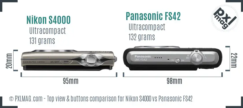 Nikon S4000 vs Panasonic FS42 top view buttons comparison