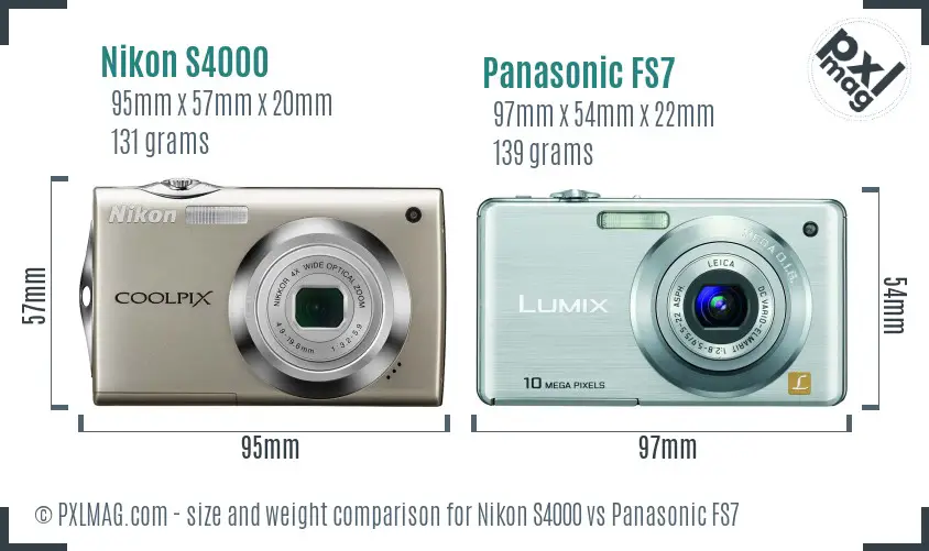 Nikon S4000 vs Panasonic FS7 size comparison