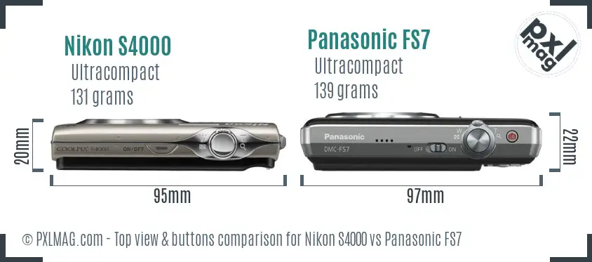 Nikon S4000 vs Panasonic FS7 top view buttons comparison