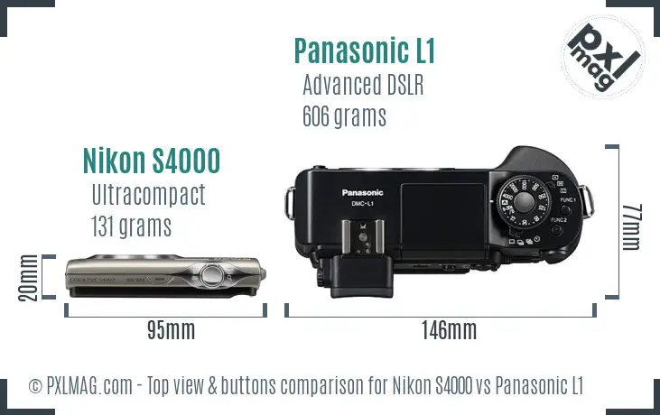 Nikon S4000 vs Panasonic L1 top view buttons comparison