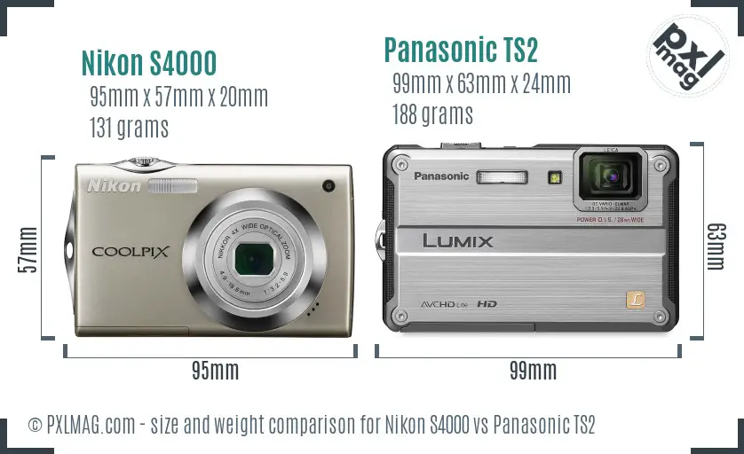 Nikon S4000 vs Panasonic TS2 size comparison