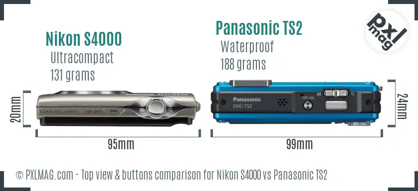 Nikon S4000 vs Panasonic TS2 top view buttons comparison