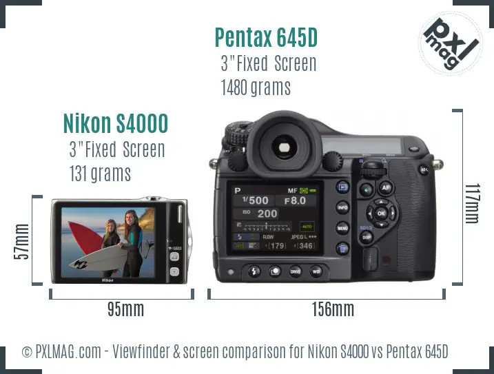 Nikon S4000 vs Pentax 645D Screen and Viewfinder comparison