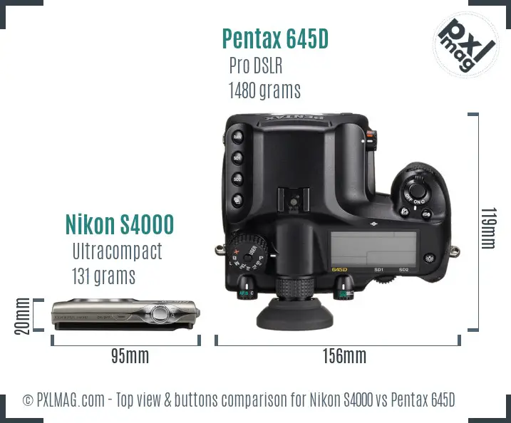 Nikon S4000 vs Pentax 645D top view buttons comparison