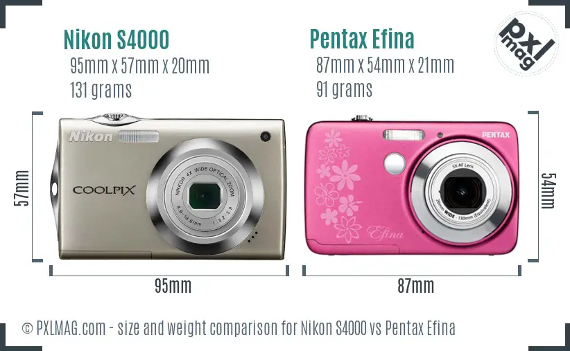 Nikon S4000 vs Pentax Efina size comparison