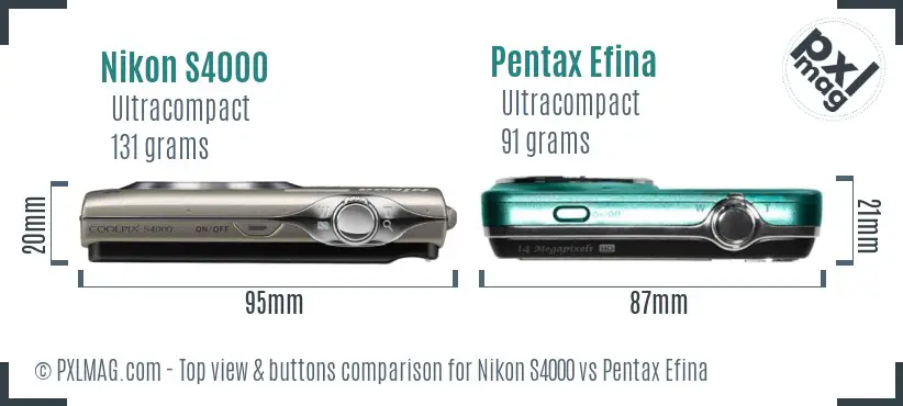 Nikon S4000 vs Pentax Efina top view buttons comparison