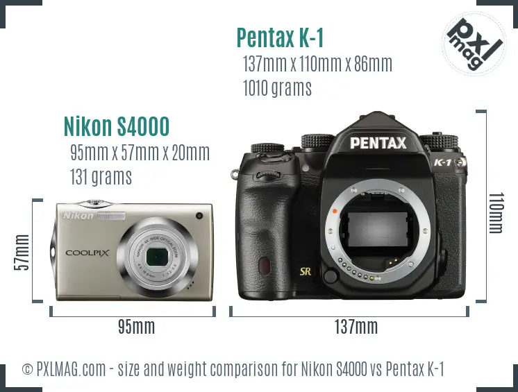 Nikon S4000 vs Pentax K-1 size comparison
