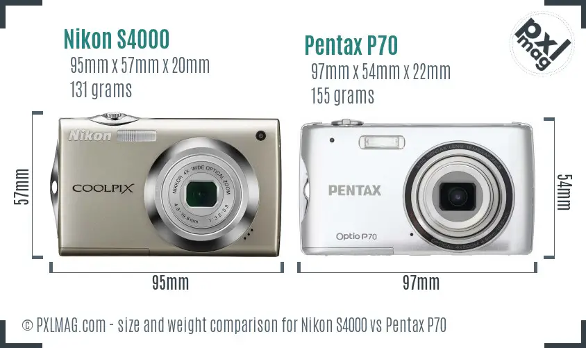 Nikon S4000 vs Pentax P70 size comparison