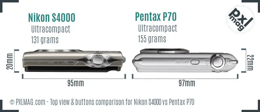 Nikon S4000 vs Pentax P70 top view buttons comparison