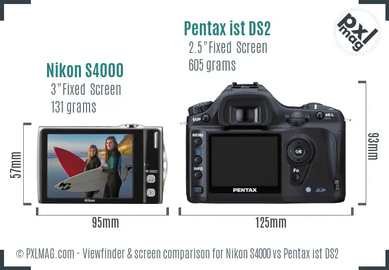 Nikon S4000 vs Pentax ist DS2 Screen and Viewfinder comparison