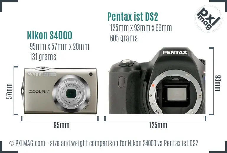 Nikon S4000 vs Pentax ist DS2 size comparison