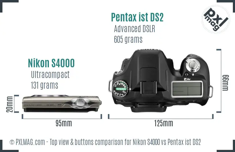 Nikon S4000 vs Pentax ist DS2 top view buttons comparison