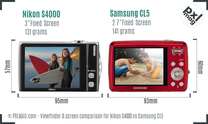 Nikon S4000 vs Samsung CL5 Screen and Viewfinder comparison