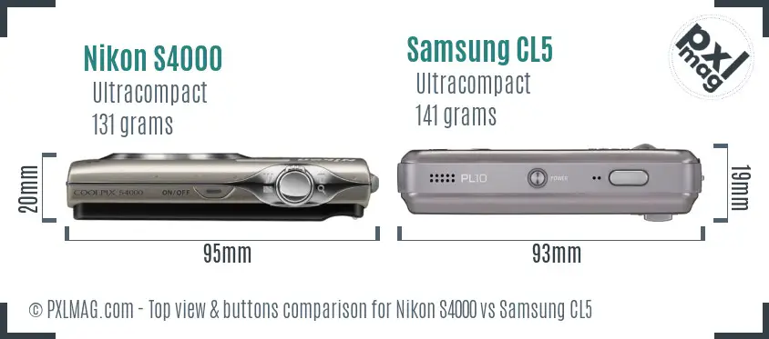 Nikon S4000 vs Samsung CL5 top view buttons comparison