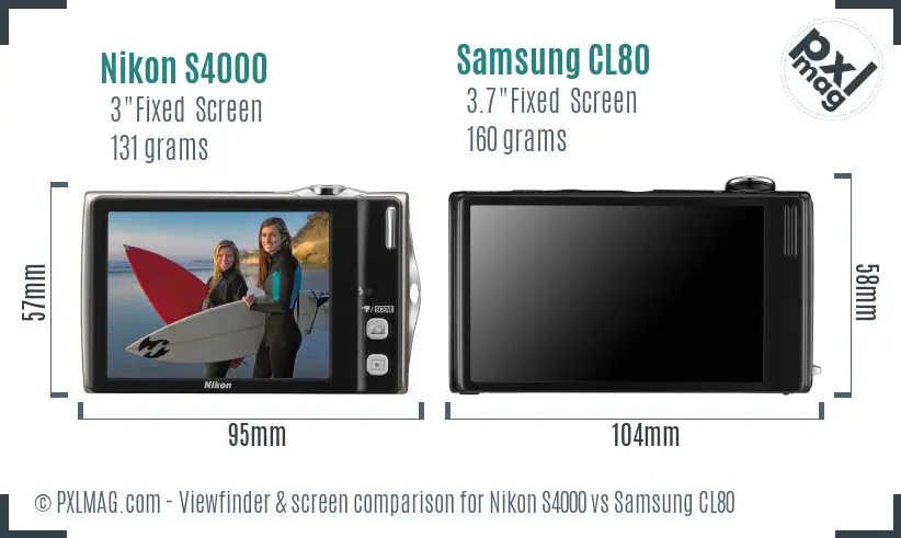 Nikon S4000 vs Samsung CL80 Screen and Viewfinder comparison