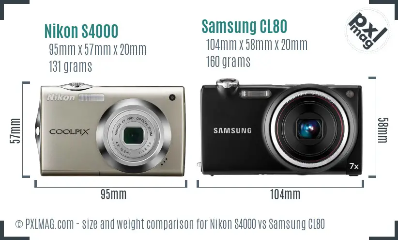 Nikon S4000 vs Samsung CL80 size comparison