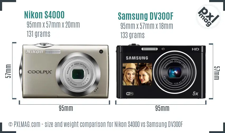 Nikon S4000 vs Samsung DV300F size comparison